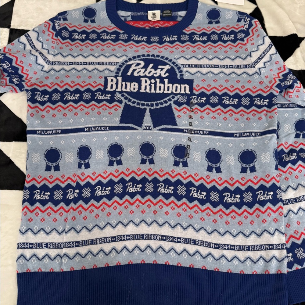 Pabst blue ribbon NBW tags Christmas sweater